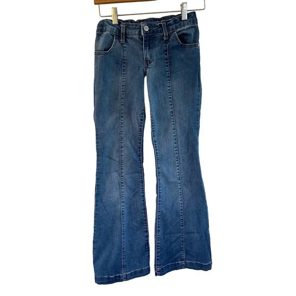 Art Class Flare Jeans Sz 12 Medium Wash Adjustable Waist Tabs Girls Jeans